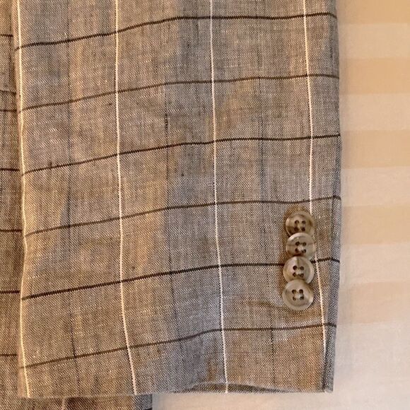 Joseph Abboud Mens Lined Linen Blazer.  Brown /Tan Windowpane Print. Size 44 L. - Picture 5 of 9